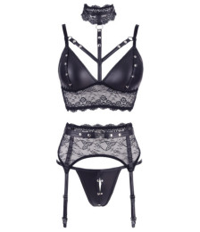 Ensemble soutien-gorge, porte jarretelles et culotte noir sexy - OR2213346BLK